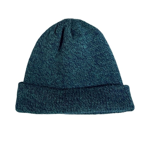 Vintage LL Bean Wool Knit Beanie Hat Cabin Winter Outdoors Snow Blue Green OS - Picture 1 of 6